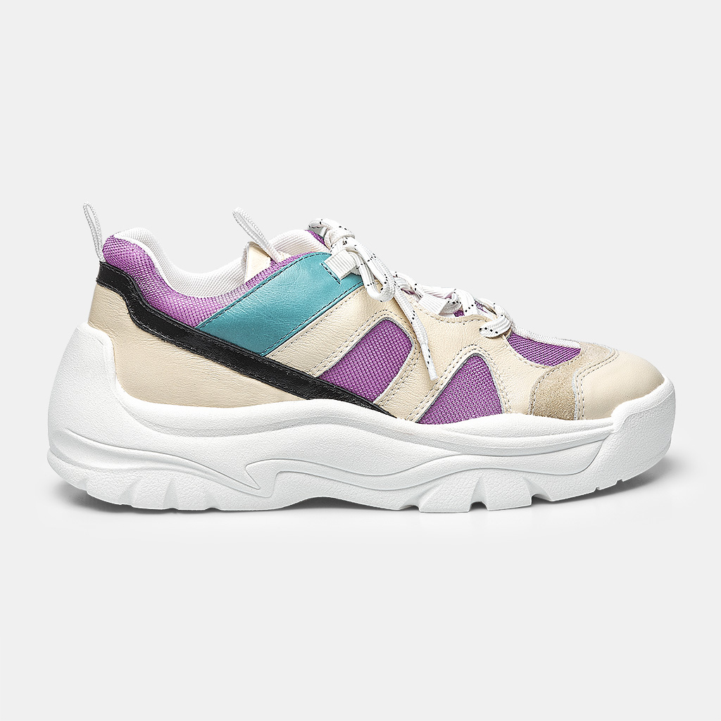 SNEAKER S903 - OFF WHITE, PRETO, ROXO & TURMALINA